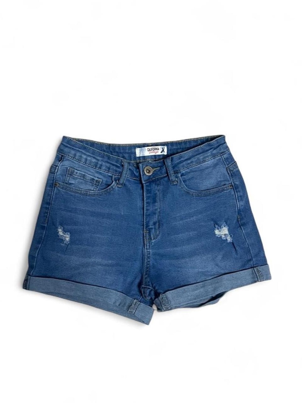 Vintage High-Rise Blue Denim Roll-Cuff Jean Shorts